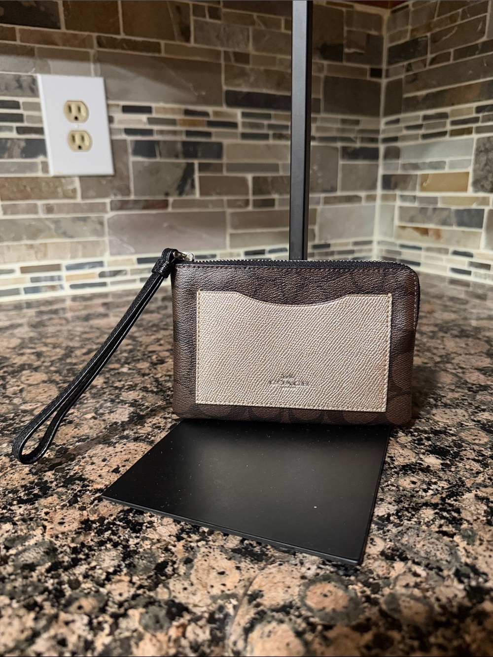 Coach Brown Signature Canvas Wristlet with Cream Card Slot - Picture 1 of 3